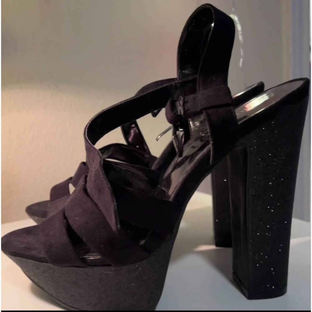Vintage Y2K Nine West Black Sparkle Block Platform Heels ‼️Like New Worn Once - Picture 3 of 7